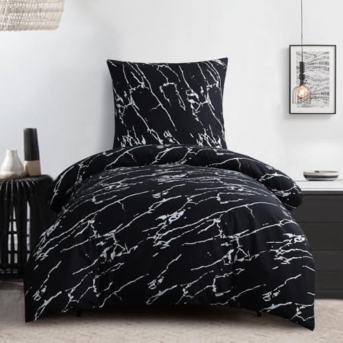 RUIKASI Bettwäsche 155x220 2 teilig Schwarz - Bettbezug 155 x 220 Set mit Marmor Muster… – Ansicht 1