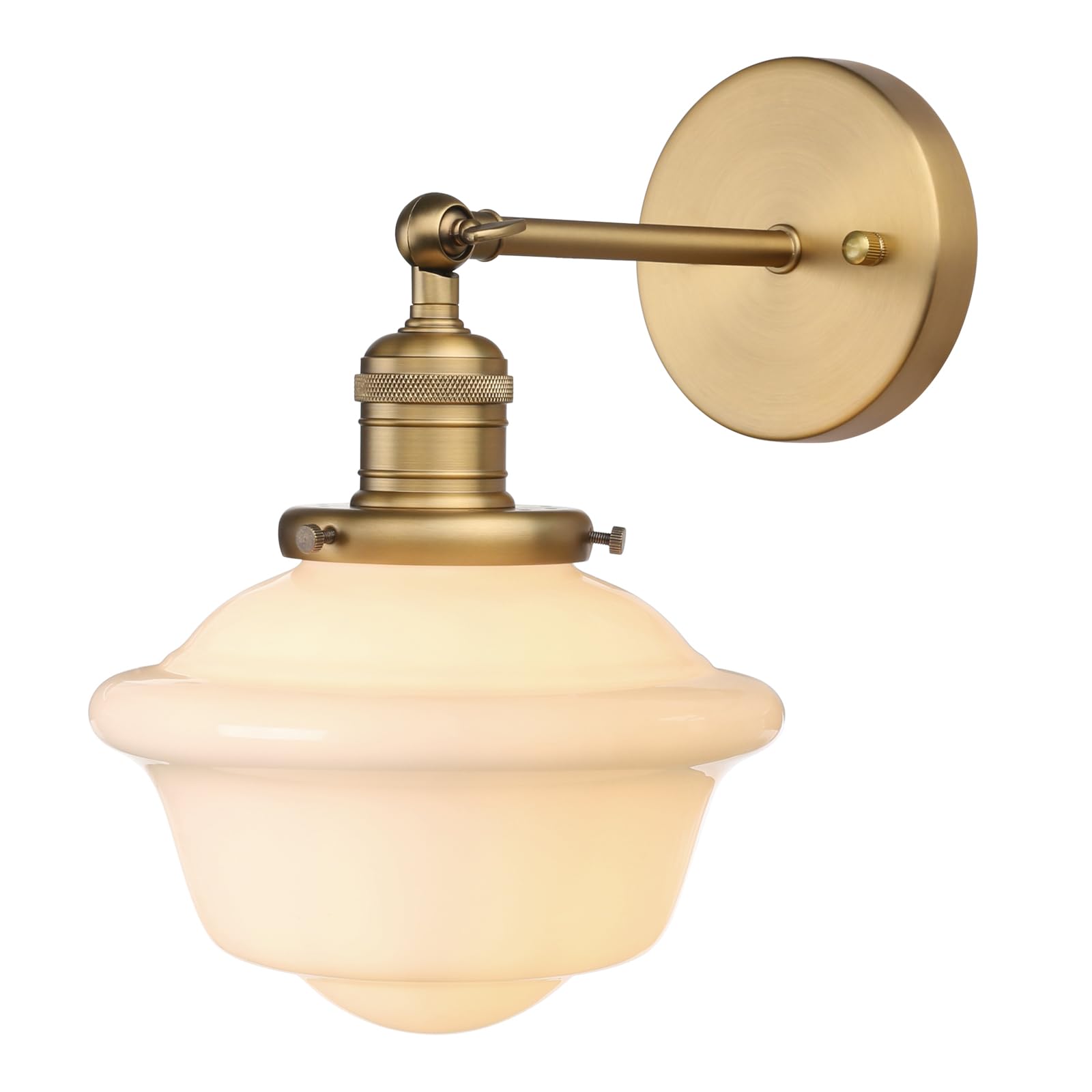 Pathson 1-Lumière Applique Murale, Luminaire Mural Industriel, Prise E27, Abat-jour en Verre Blanc Laiteux Lampe Murale pour Salle de bain, Miroir de Courtoisie, Chambre à Coucher, Cuisine (Antique)