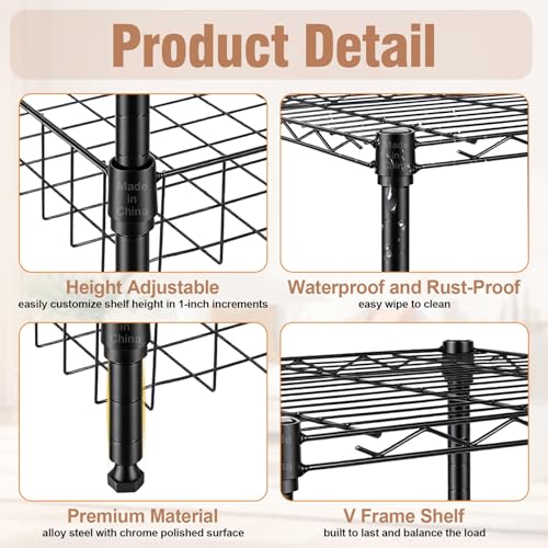 Image of 2-Wire Shelving Unit, Multi-Tier Stackable Metal Storage Shelves, Versatile Utility Shelves & Wire Rack for Garage Shelving, Pantry Shelves, Office, Living Room, Garage,Black