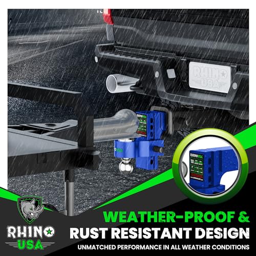 Image of Rhino USA Adjustable Trailer Hitch (Fits 2-Inch Receiver) - Heavy Duty Aluminum Tow Hitches with 6-Inch Drop /Rise for Truck (12,500 LBS GTW) - Weatherproof Double Anti-Theft Locking Hitch Pins (Blue)