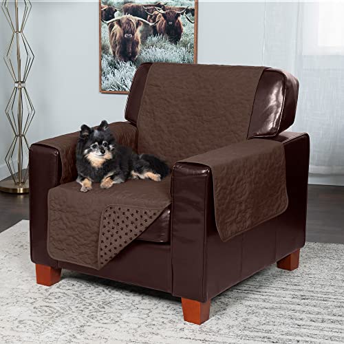 Image of Furhaven Waterproof & Non-Slip Chair Cover Protector for Dogs, Cats, & Children - Quilted Paw Print Living Room Furniture Cover - Espresso, Chair
