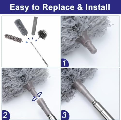 Image of Vasukie Dusters for Home Cleaning - 5 Pcs Fan Cleaning Mop with Long Rod, House Wall Cleaner Stick Products, Extendable Microfibre Dusting Brush Adjustable Handle, Spider Web Ceiling & Cobweb Duster