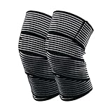 STRAUSS Elastic Knee Compression Bandage Wraps | Support for Ankle, Knee, Elbow Pain Relief, Sports & Workout | Can Be Used For Squats and Powerlifting | 1 Pair ,(Black)