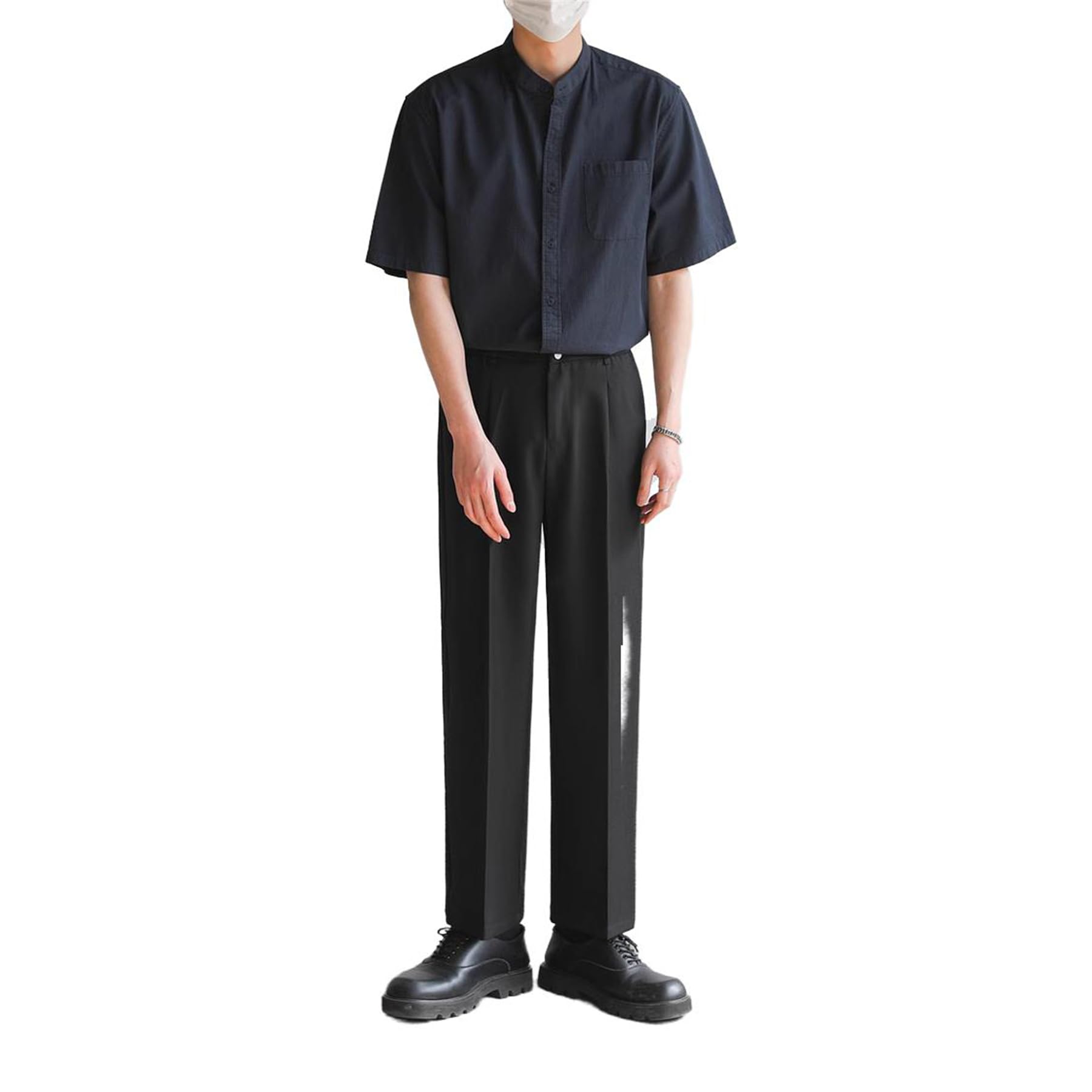 Camisa de algodón de Estilo Chino con Manga Corta para Hombre.-