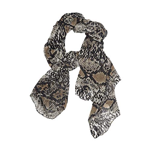 Real Snake Skin Animal Texture Brown Grey White Women Long Silk Scarf, Shawl Chiffon Large Stole Headscarf, Lightweight Sunscreen Satin Scarves Wraps for Wedding Party Gift