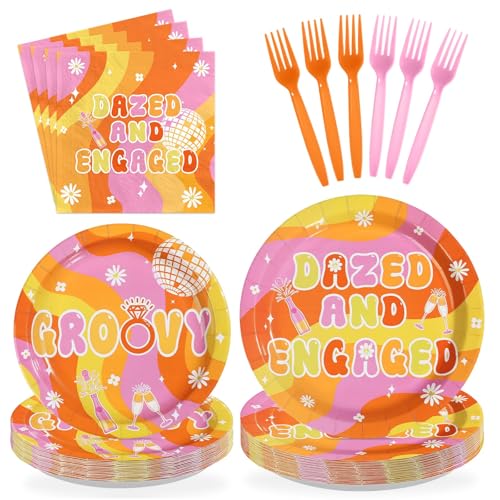 Greencian 96Pcs Groovy Bridal Shower Party Decorations Serves 24