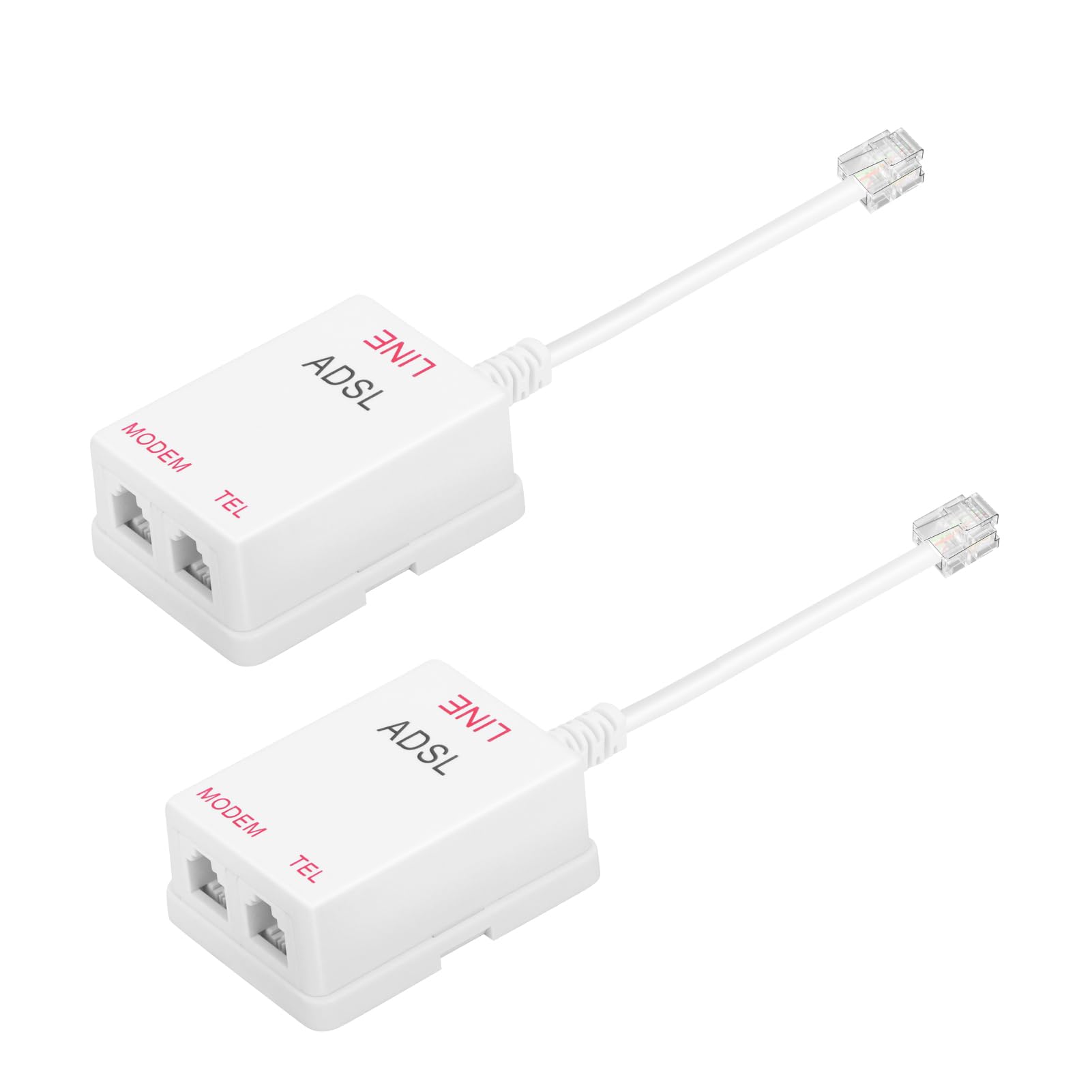 Uvital in-Line DSL Filter Splitter, ADSL Splitter Filter, DSL Filter for Landline Phone, RJ11 6P2C Male to 2 Female Telephone DSL Modem, White (2PC)