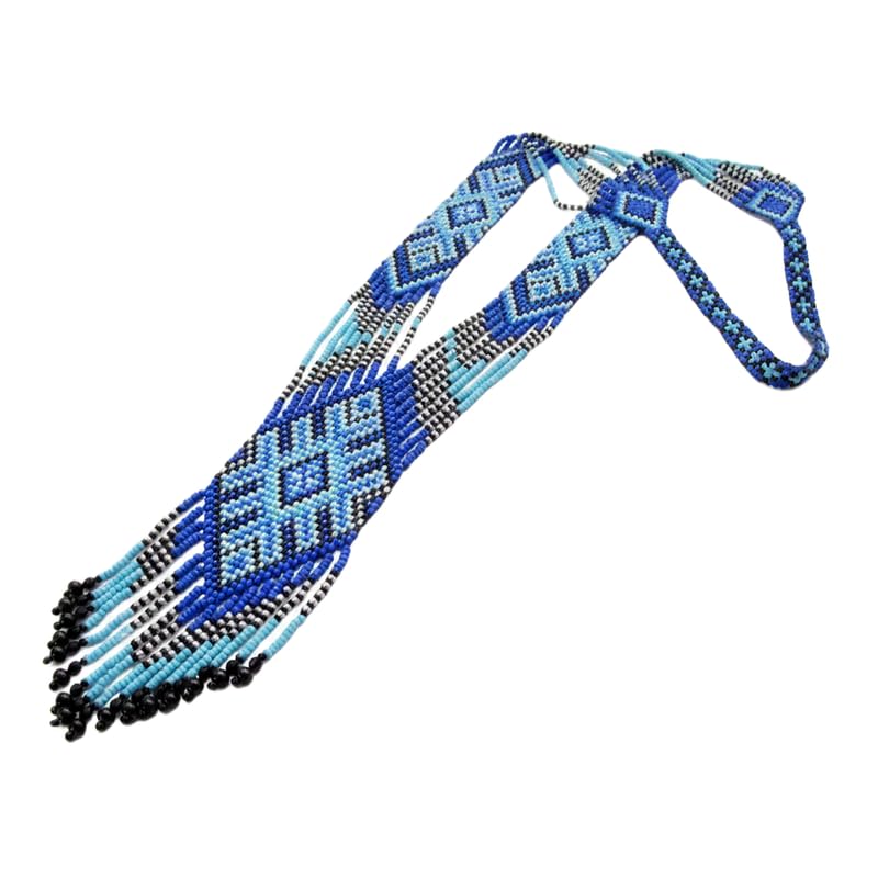 Collier Gerdan ukrainien fait main en perles de rocaille mosaïque géométrique chic
