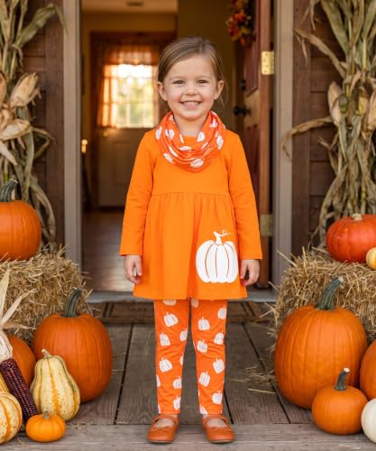 Image of Unique Baby Girls Kids Toddler 3pc Outfit Set Long Sleeve Soft Knit Tunic Top Leggings and Scarf