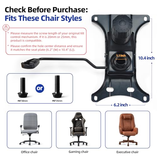 Image of Sytopia Heavy Duty Office Chair Replacement Parts (500Lbs), w / 6'' x 10.2 inch Mounting Holes Chair Base Plate Swivel Tilt Control Seat Mechanism for Executive & Gaming Chairs