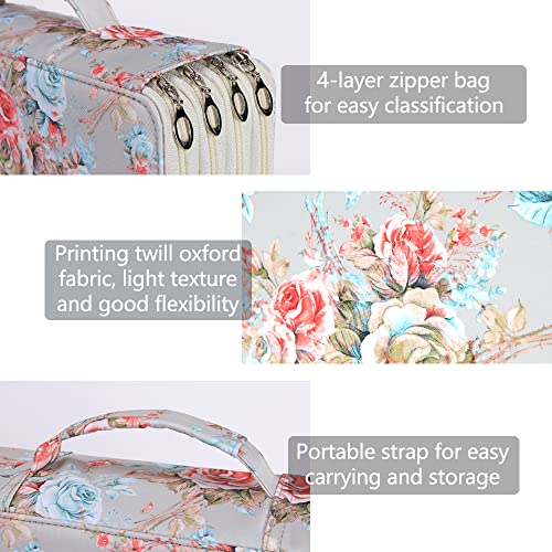Image of Vomgomfom 300 Slots Marker Case 4-Layer PU Leather, Handle, Gray Rose