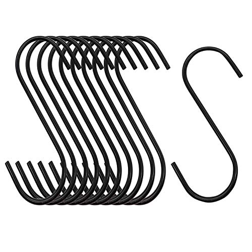Dreecy 30 Pack Heavy-Duty S Shaped Hooks Black Finish Steel Rustproof S Type Kitchen Hooks Hangers for Hanging Pans Pots Plants Bags Towels Large 3.4 inch
