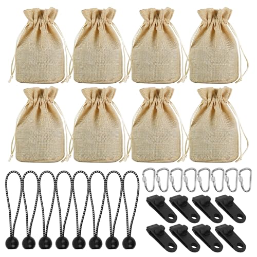 GEEKHOM 8 Set Tragbare Gewichtstaschen für Pavillon & Outdoor mit Karabinern Clips & Bungee-Schnüren sichere Befestigung für Zelte Vorhänge & Tischdecken Grün