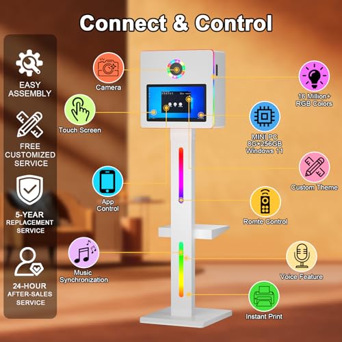 Image of DSLR Photo Booth Built-in Mini PC and Flight Case, Mirror Photo Booth with 15.6 inch Touch Screen,RGB Lights,App Control, for Parties Weddings Event Rentals (White)