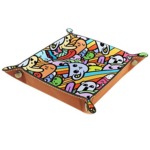 Preisvergleich Produktbild AMEILI Schmucktablett aus Leder mit Schnappverschluss, für Schlüssel, Handy, Münzen, Geldbörse, Uhren etc., Kaffeeregenbogenfarben