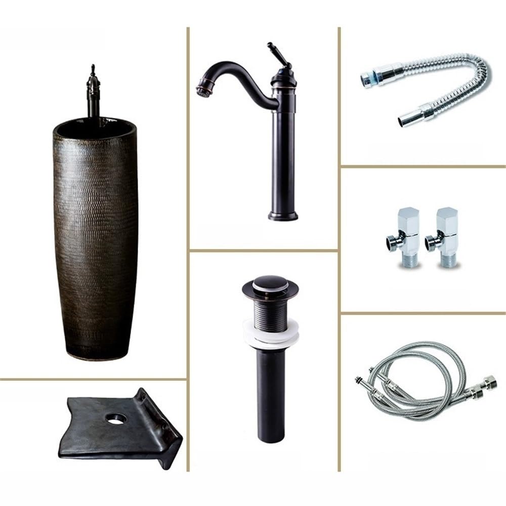 Intérieur Lavabo simple d'extérieur avec robinet et kit de vidange, évier colonne sur pied for balcon Facile à installer