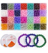1400Pcs 6MM Glass Beads for Jewelry Making 28 Colors Round Gemstone Crystal Beads Bracelet Making...