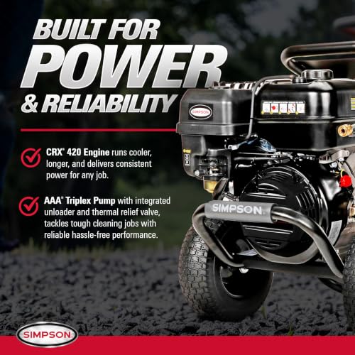 Image of Simpson PowerShot 4400 PSI Gas Pressure Washer, 4.0 GPM, CRX 420cc Engine | Gas Power Washer For Professionals. AAA Triplex Pump, 50' Hose, 5 Nozzles, Welded Steel Frame. 49-State Compliant. PS60843
