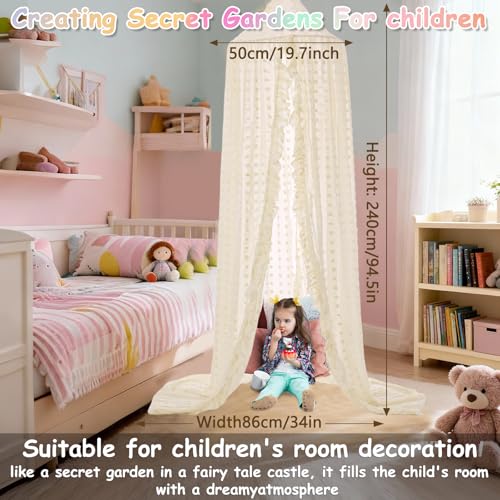 Image of Bed Canopy for Girls - Princess Bed Canopy - Crib Canopy for Boys and Girls Bedroom Decor, Suitable for Use in Cribs Canopy Bed Curtains (Beige)