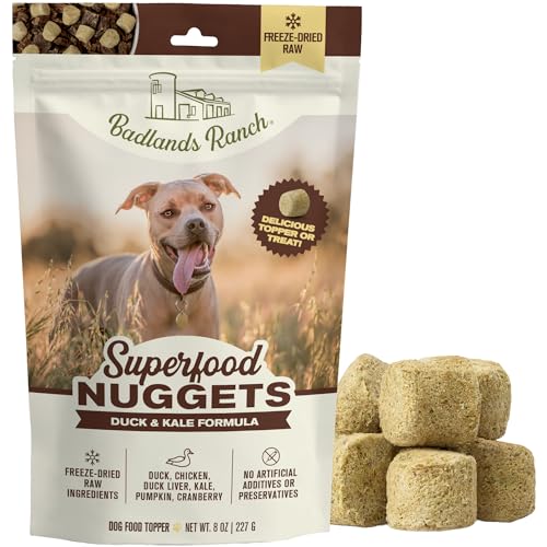 BADLANDS RANCH Superfood Nuggets Freeze-Dried Raw Dog Treat & Food Topper Nutrient-Dense Duck & Kale Formula High Protein No Artificial Additives 8oz Bag