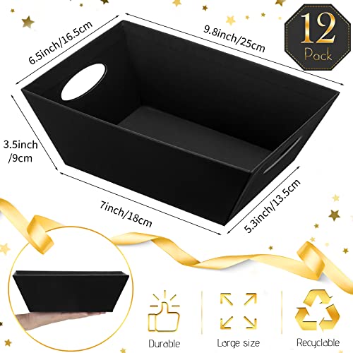 Image of Thenshop 44 Pcs Basket for Gifts Empty Gift Basket Bulk Include 12 Cardboard Tray 12 Plastic Bags and 20 Pull Bows for Christmas Fall Halloween Birthday Wedding Party DIY Wrapping(Solid,Black)