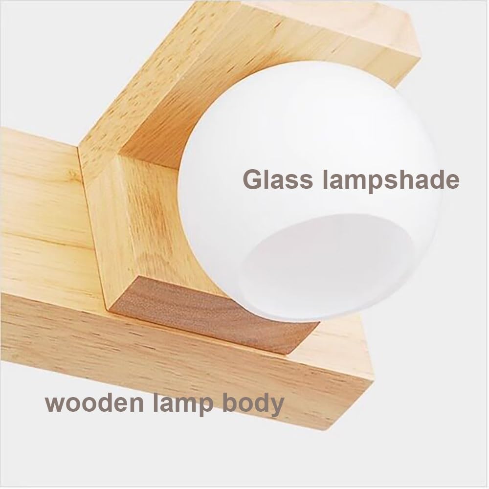 Spiegelleuchte Japanischer Stil, Holz Spiegellicht 2 Flammig Glas Kugel Weiß Spiegellampe Badezimmer Horizontal für Waschbecken Schminken G9