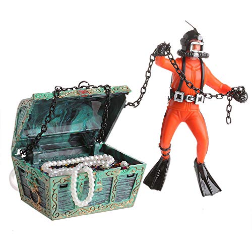 Yakamoz Chasseur de Trésor Action du Plongeur Aquarium Décor Paysage Résine Mini Ornement sous-Marin pour Aquarium Orange