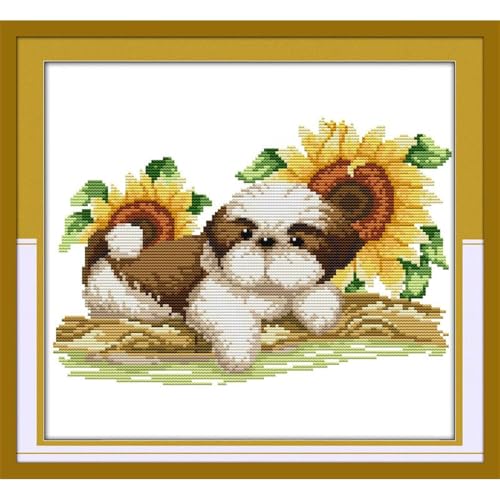 Image of JOYSEWING Stamped Kits Cross Stitch Kits Beginners Embroidery 11CT Needlepoint Kits Counted Patterns Embroidery DIY Home Decoration-(Watching (Printed) 16.5x15.4 inch