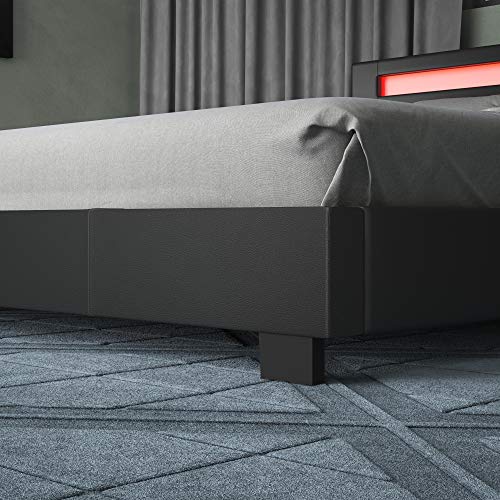 Ztozz Parma Led Bed Frame Queen Size - Contemporary Modern Low Profile Platform Bed With 16 Colors Led Adjustable Headboard And Pu Leather Upholstery - Black Color #TOP7