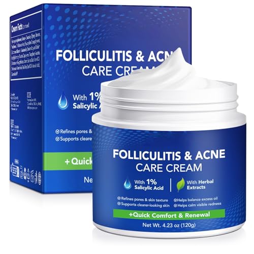 Folliculitis & Acne Treatment Cream Salicylic Acid & Herbal Extracts for Scalp Face Body & Back Soothes Redness Itch & Irritated Skin-120g