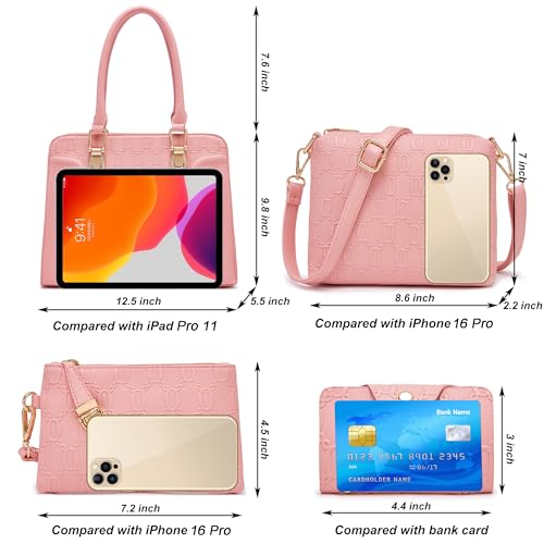 Image of Women's Fashion Handbag Tote Bag Shoulder Top Handle Satchel Purse Set 4pcs | Stylish Style,Chain Texture Design,Ample Space,Bear Doll Decoration,with a Crossbody Strap
