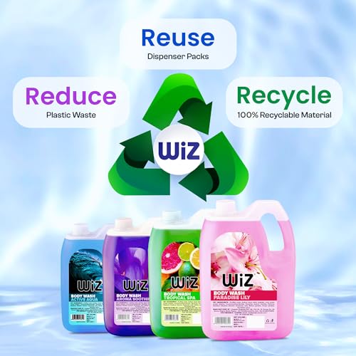Image of wiz LIQUID SOAP Wiz Body Wash Active Aqua - 5L Refill Pack|Shower Gel For A Cool,Refreshing&Cleanse|Enriched With Skin Conditioners&Glycerine|Paraben-Free Formula|Soft,Glowing&Hydrated Skin