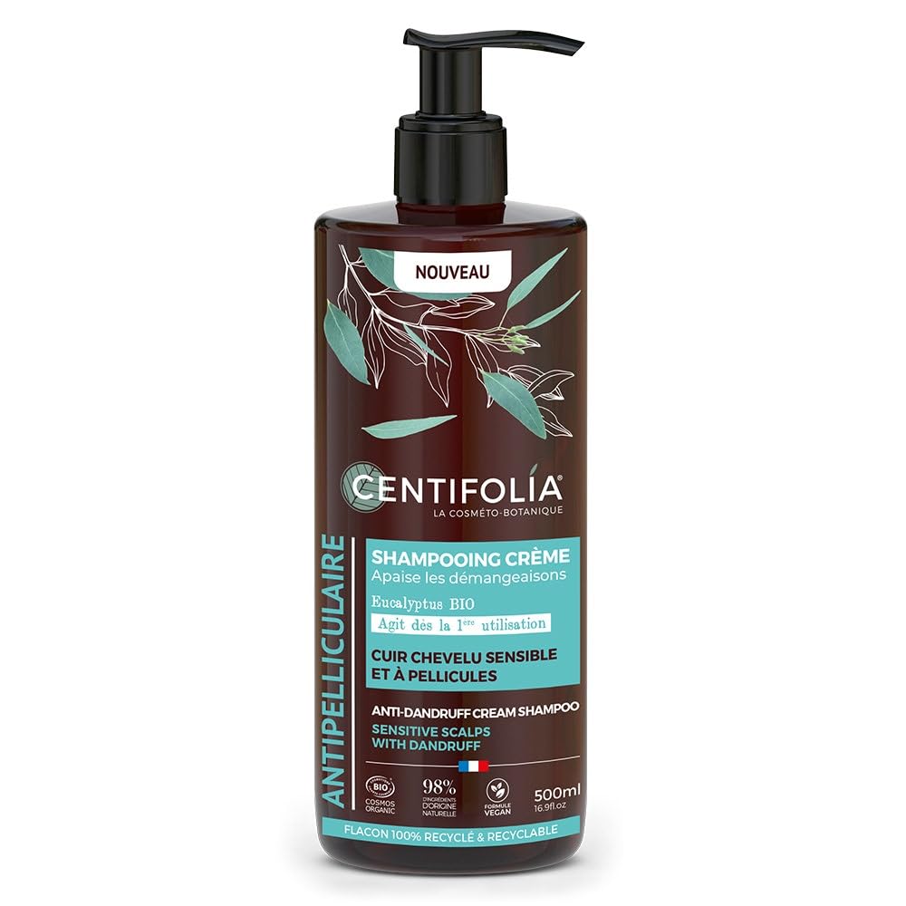 CENTIFOLIA | Shampoing Crème Antipelliculaire | Élimine pellicules & apaise les démangeaisons | Cuirs chevelus sensibles | 98% d'ingrédients d'origine naturelle | Vegan | Fabriqué en France | 500ml