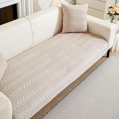Image of HOMETHREADS Premium Embroidered Cotton Sofa Cover Mat with PVC Backing for Non-Slip Comfort (Beige, 1 Seater | 70x70cm)