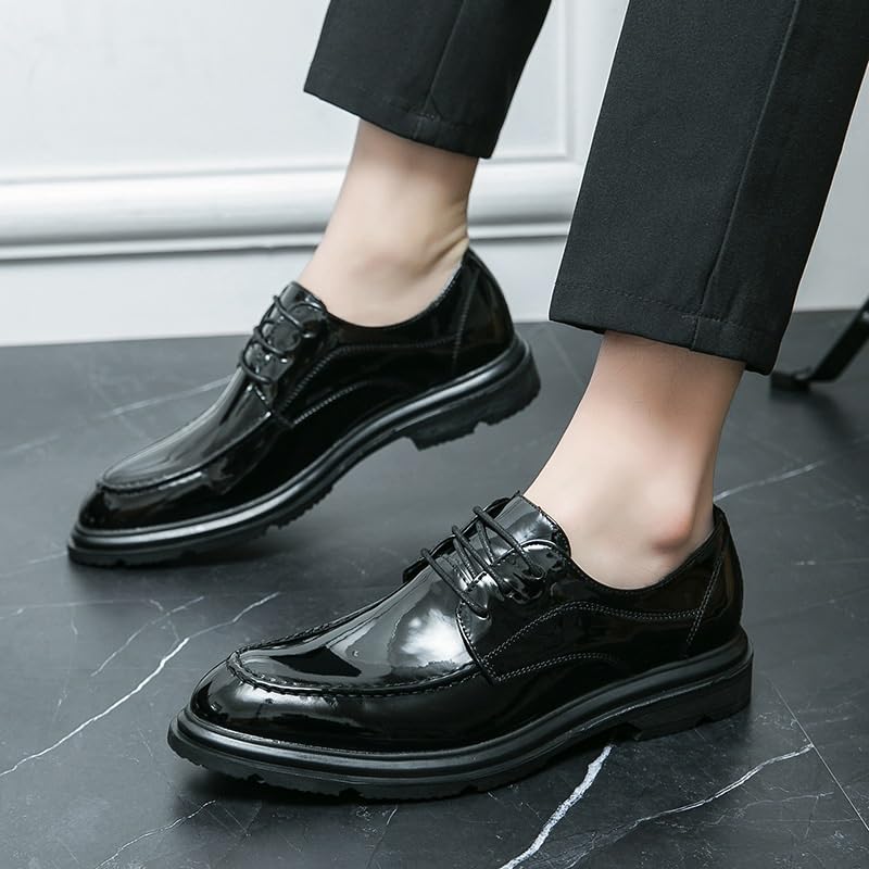 Men's Shiny Patent Leather Dress Shoes Mens Retro Comfortable Business Height Increasing Non-Slip Softsole Walking Oxford Shoes(8)2
