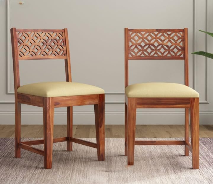 Wooden Dining Chair Only | Dinning Chairs for Kitchen & Dining Room| Dining Chair with Cushion | Sheesham Wood, Natural Honey Brown, Set of 2 Pieces (Honey Finish)-image-49
