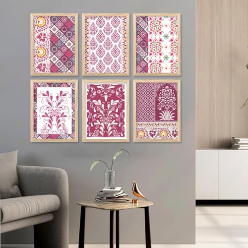 Image of kotart Madhubani Painting Traditional Indian Art Wall Painting for Bedroom Living Room Hotel Room Wall Decor Pack of 6 (19x25 inch)