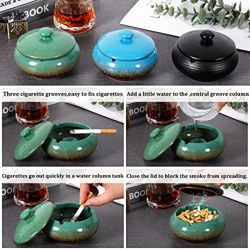 Sogyupk Ceramic Ashtray With Lid,3 Pieces Classic Color Windproof Ashtray,Cigarette Ashtray For Indoor And Outdoor,Desk Ashtray Decor Home,Office,Bar,Cafe,Handmade Ashtray Gift For Smokers(3-Pack) #TOP2