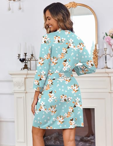 Image of Ekouaer Women's Robes Lightweight 3 /4 Sleeve Short Knit Bathrobe Soft Knee Length Sleepwear Robes with Pockets S-XXL