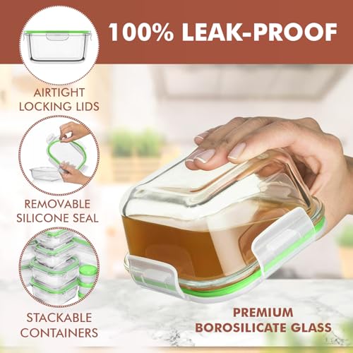 Image of Razab 35 Pc Set Glass Food Storage Containers with Lids - Meal Prep Airtight Bento Boxes BPA-Free 100% Leak Proof (15 lids,15 glass & 5 Plastic Sauce /Dip Containers)