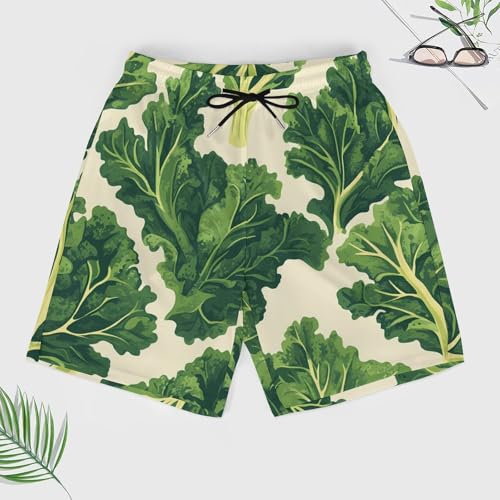 Fresh Kale Leaves Men's Swim Trunks with Compression Liner Beach Shorts with Pockets Quick Dry3