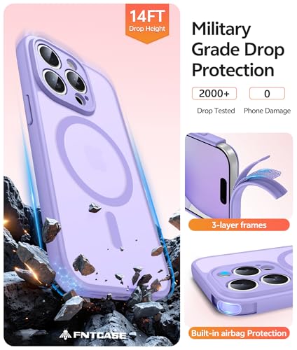 Image of FNTCASE for iPhone 15 Pro Case: [Compatible with Magsafe] Translucent Matte Cases with [Full Camera Protection] [Screen Protector] Military Grade Shockproof Protective Phone Cover - Light Purple