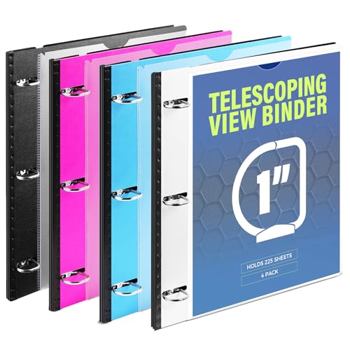 Image of WOT I 4-Pack Telescoping 3 Ring Binder 1 Inch, Expandable Flexible Binder - Patented Design for Easy Portability, Holds 8.5 inchx11 inch Paper, Perfect for School, Office&Home Organization