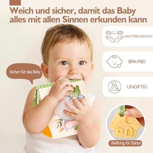 hahaland Baby Spielzeug ab 0 3 6 Monate Stoffbuch, Interaktive Babybücher mit Spiegel Rassel,Fühlbuch Knisterbuch Baby Spielzeug 6 Monate,Neugeborene Baby Geschenk für Babyspielzeug 0-6 Monate
