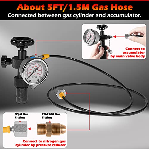Image of GK-01 Hydraulic Accumulator Nitrogen Charging System with 7 Couplings, 3 Pressure Gauges 1 Gas Hose and 1 Main Valve Body, Nitrogen Pressure Test Kit, Gas Charging Tools
