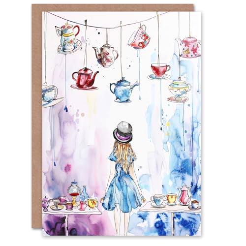 Artery8 Greeting Card Alice Wonderland Mad Hatter Tea Party Water...