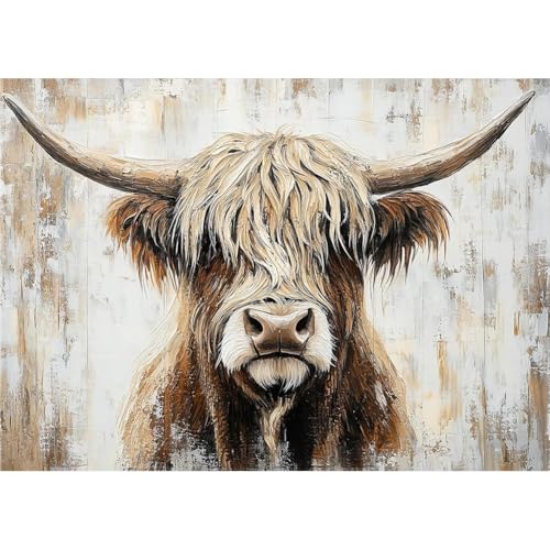 DIADAY Highland Cow Diamond Painting Kits for Adults 5D Cow Diamond Art Kits DIY Round Full Drill Animal Diamond Dot Painting Gem Crafts Home Wall Decor Gift 16x12 Inch