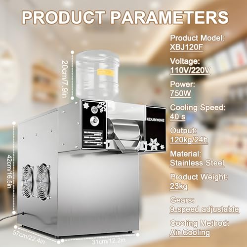 360W/750W Bingsu Machine | Ice Shaver for Shaved Ice Desserts | 2 Hoppers, 60kg/120kg Daily Output | Durable Thickened Stainless Steel Body