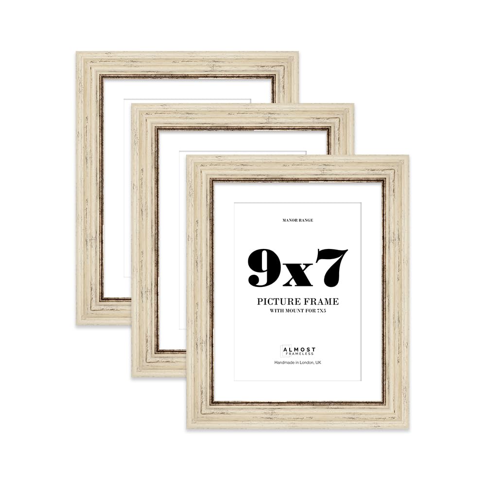 9x7 Distressed Cream Picture Frame - 9x7 Frame with 7x5 Mount for 9x7/7x5 Pictures Luxurious Style Wall Art, 3 Pack — image 1