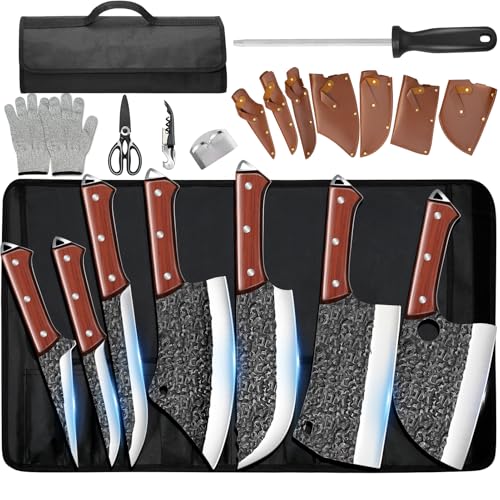ZENG Set de Couteaux de Cuisine 14 Pièces avec Malette Pliable, Couteau Boucher, Couteau à Poisson, Lames Anti-Adhésives, Acier Inoxydable, Manche Bois,...
